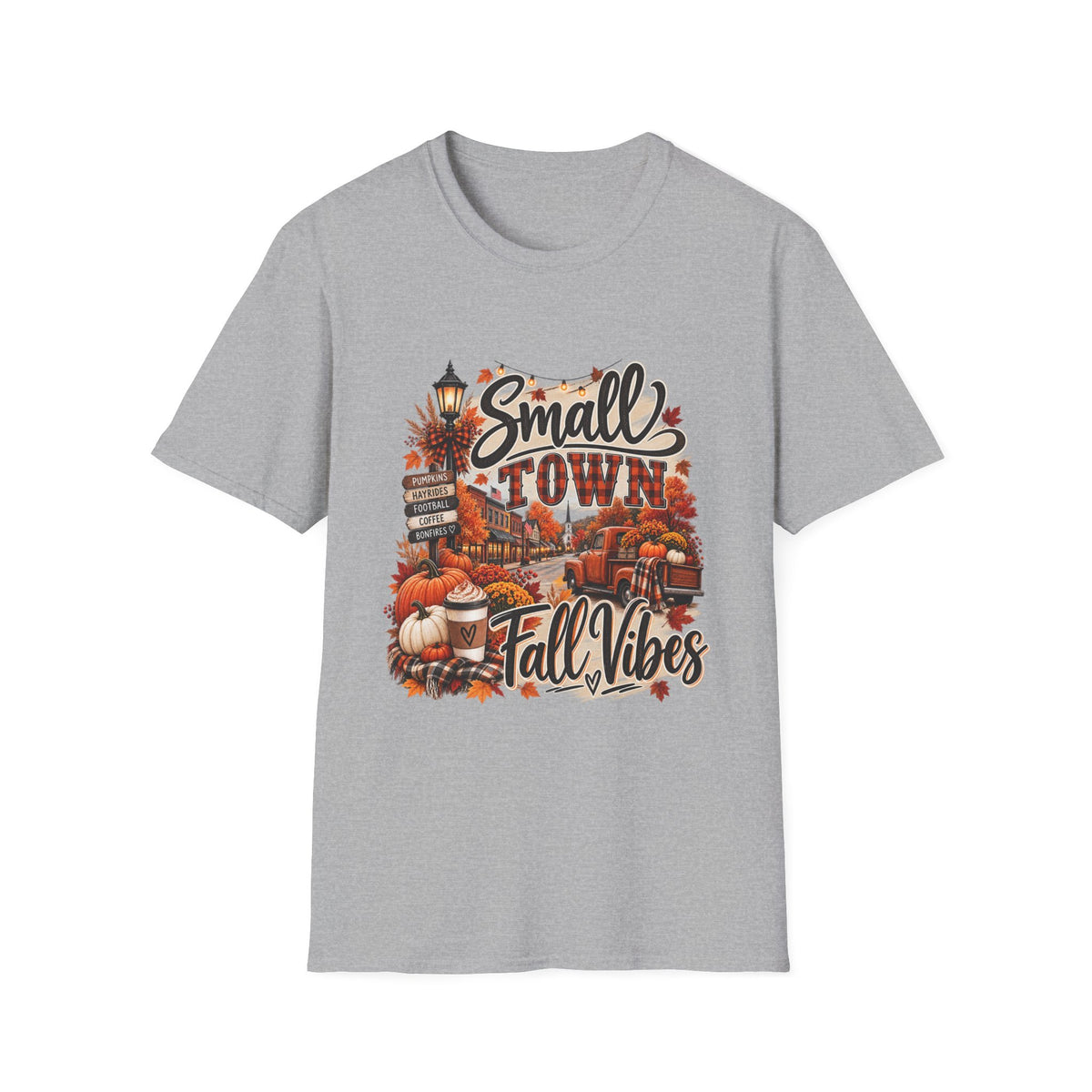 Small Town Fall Vibes T-Shirt — Cozy Autumn Graphic Tee
