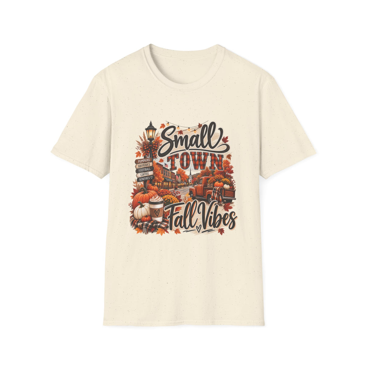 Small Town Fall Vibes T-Shirt — Cozy Autumn Graphic Tee