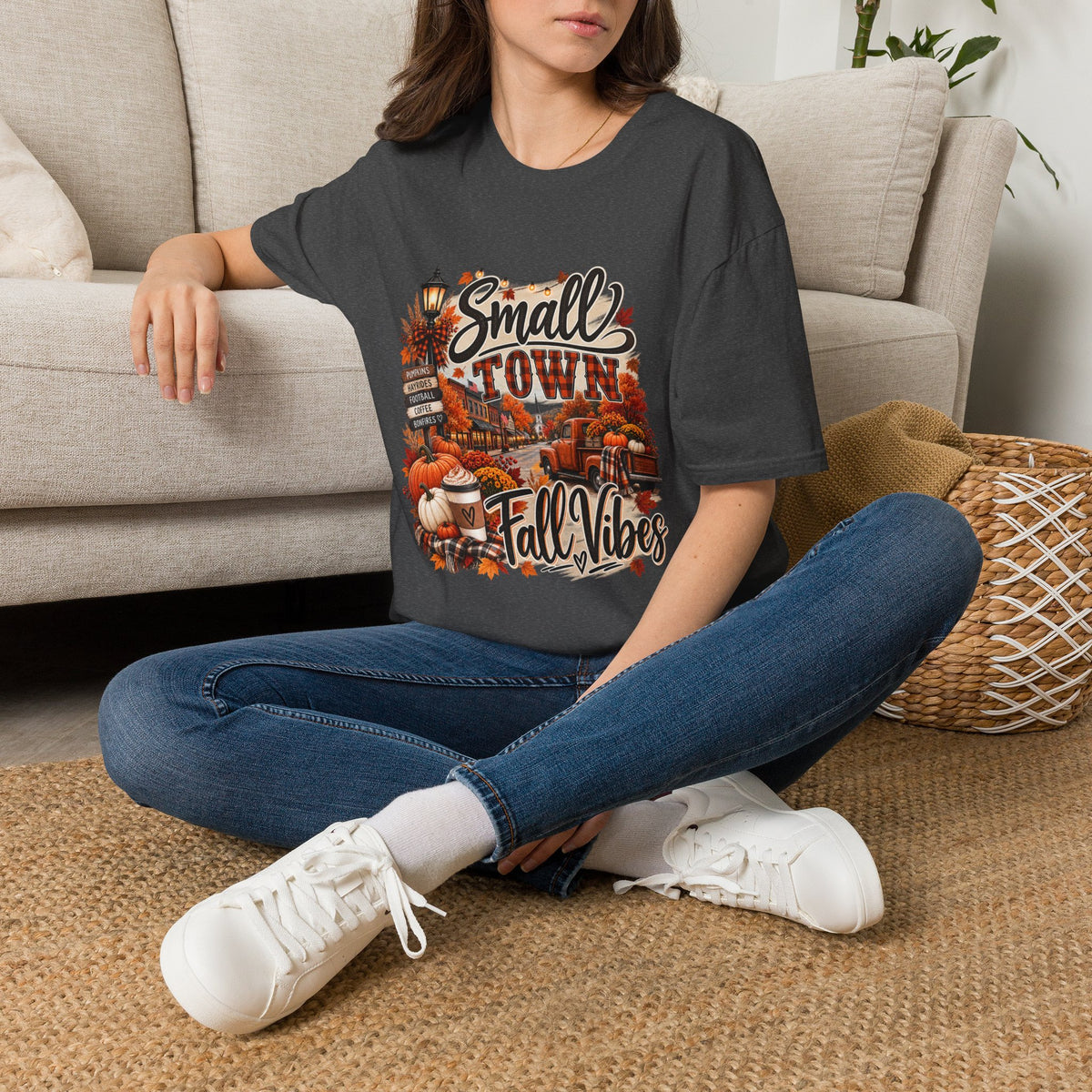 Small Town Fall Vibes T-Shirt — Cozy Autumn Graphic Tee