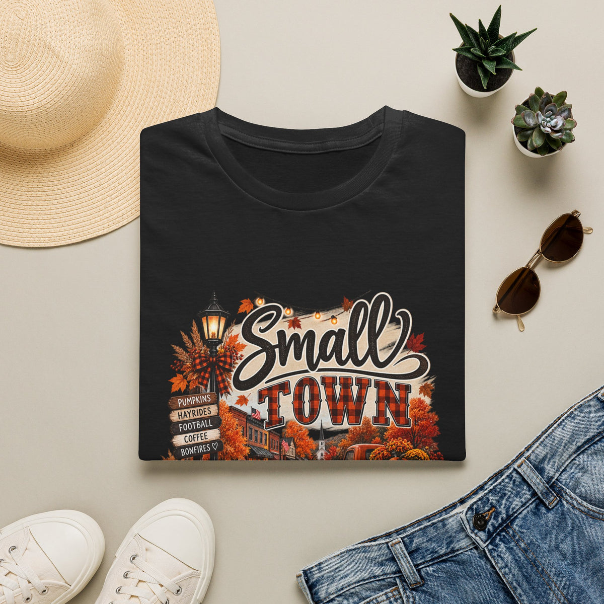 Small Town Fall Vibes T-Shirt — Cozy Autumn Graphic Tee