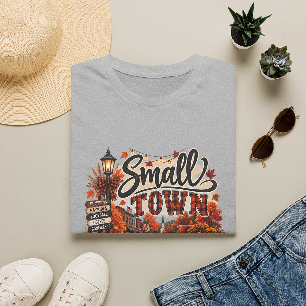 Small Town Fall Vibes T-Shirt — Cozy Autumn Graphic Tee