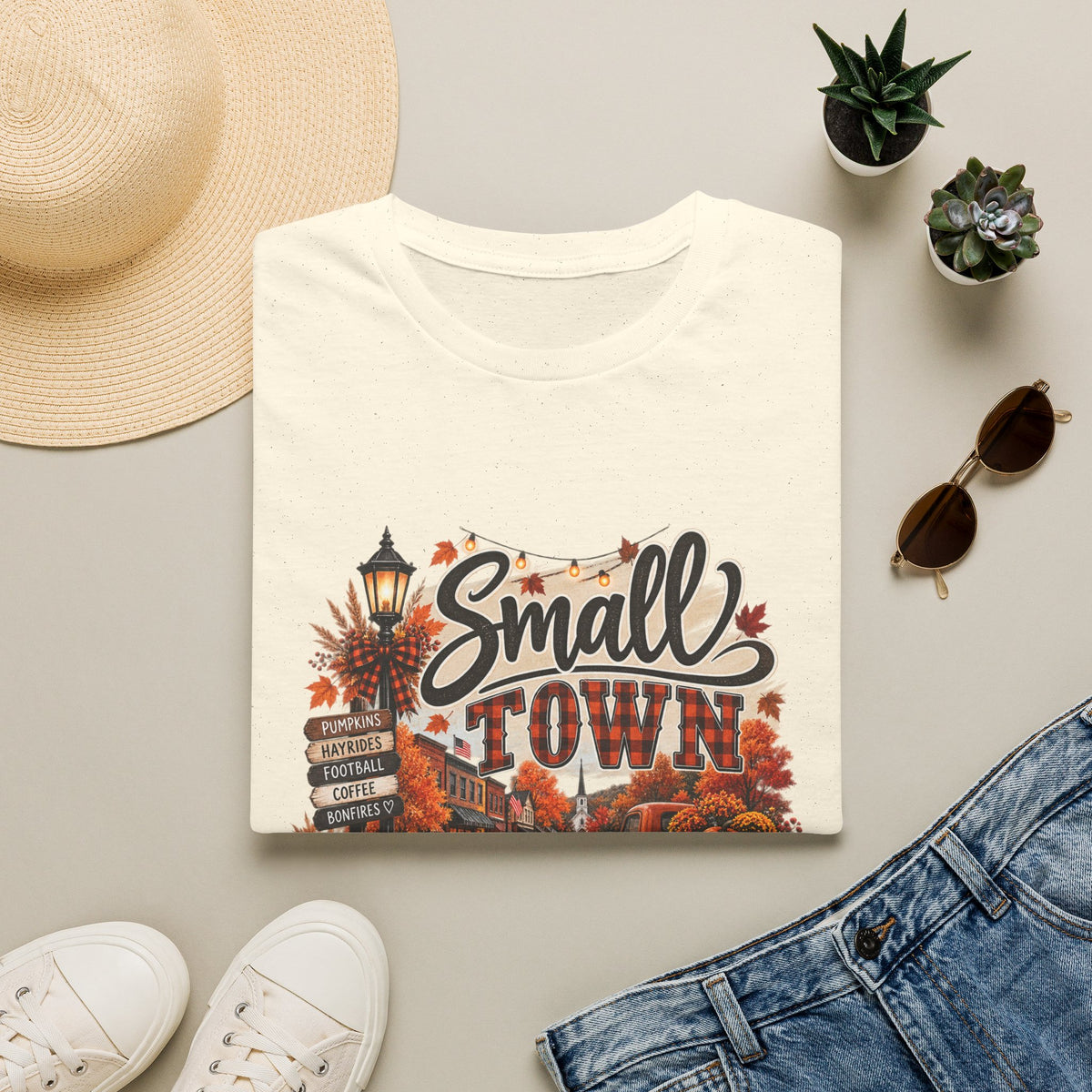 Small Town Fall Vibes T-Shirt — Cozy Autumn Graphic Tee
