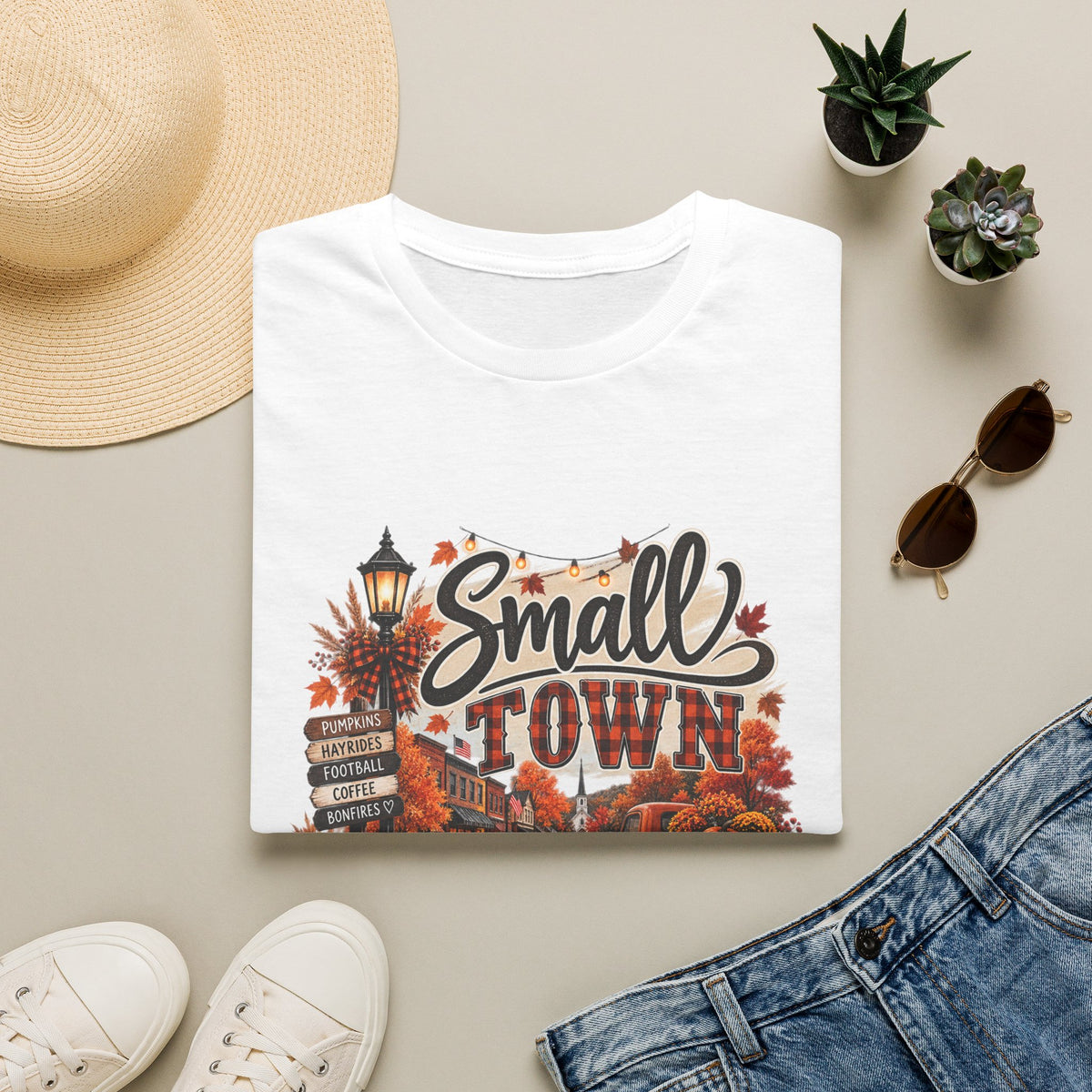 Small Town Fall Vibes T-Shirt — Cozy Autumn Graphic Tee