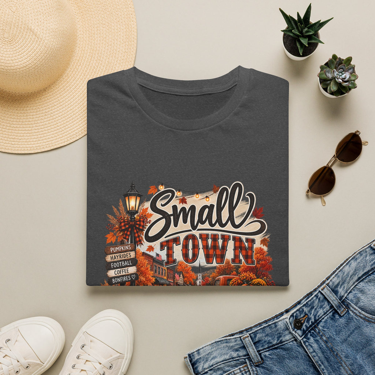 Small Town Fall Vibes T-Shirt — Cozy Autumn Graphic Tee