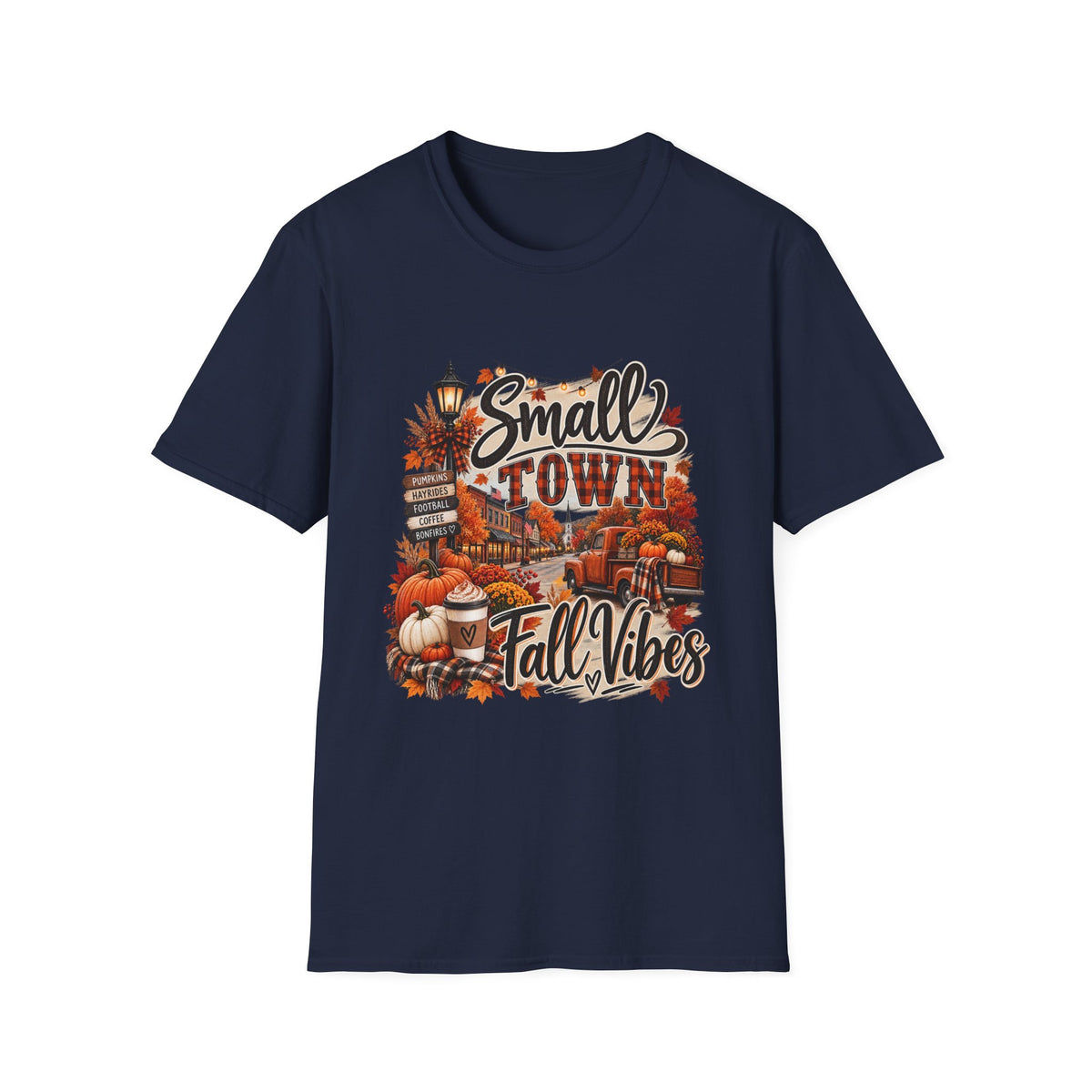Small Town Fall Vibes T-Shirt — Cozy Autumn Graphic Tee