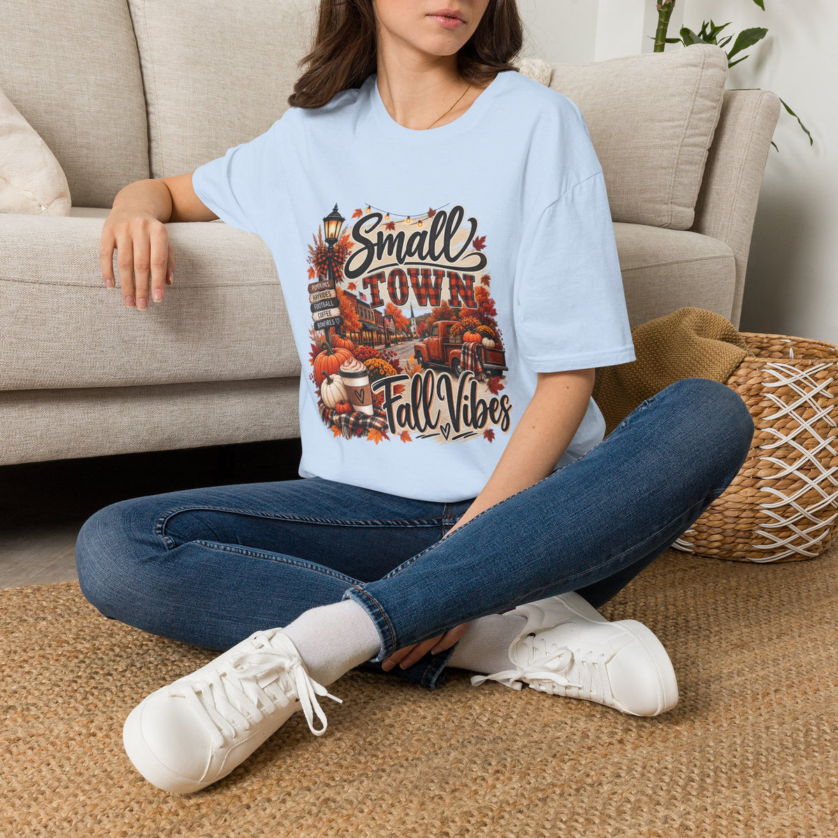 Small Town Fall Vibes T-Shirt — Cozy Autumn Graphic Tee