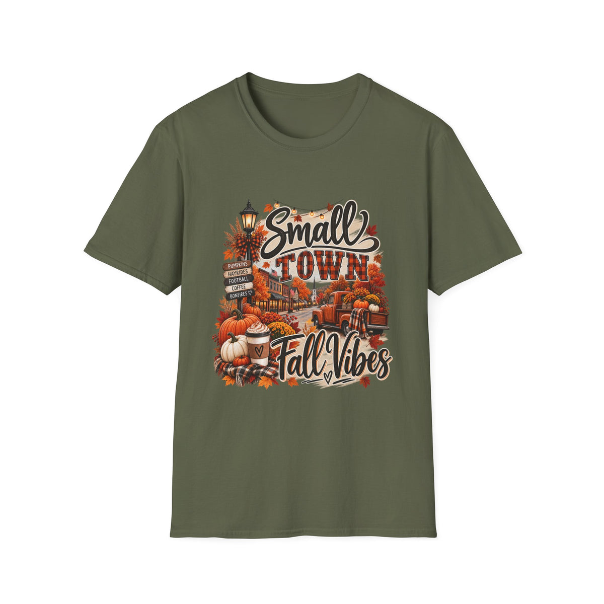 Small Town Fall Vibes T-Shirt — Cozy Autumn Graphic Tee