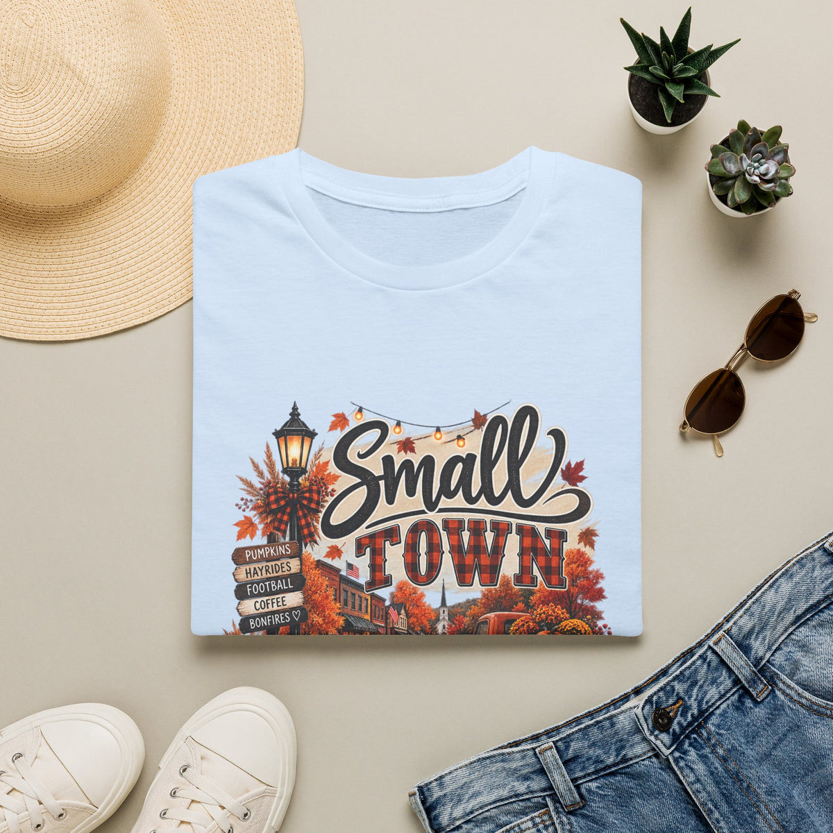 Small Town Fall Vibes T-Shirt — Cozy Autumn Graphic Tee