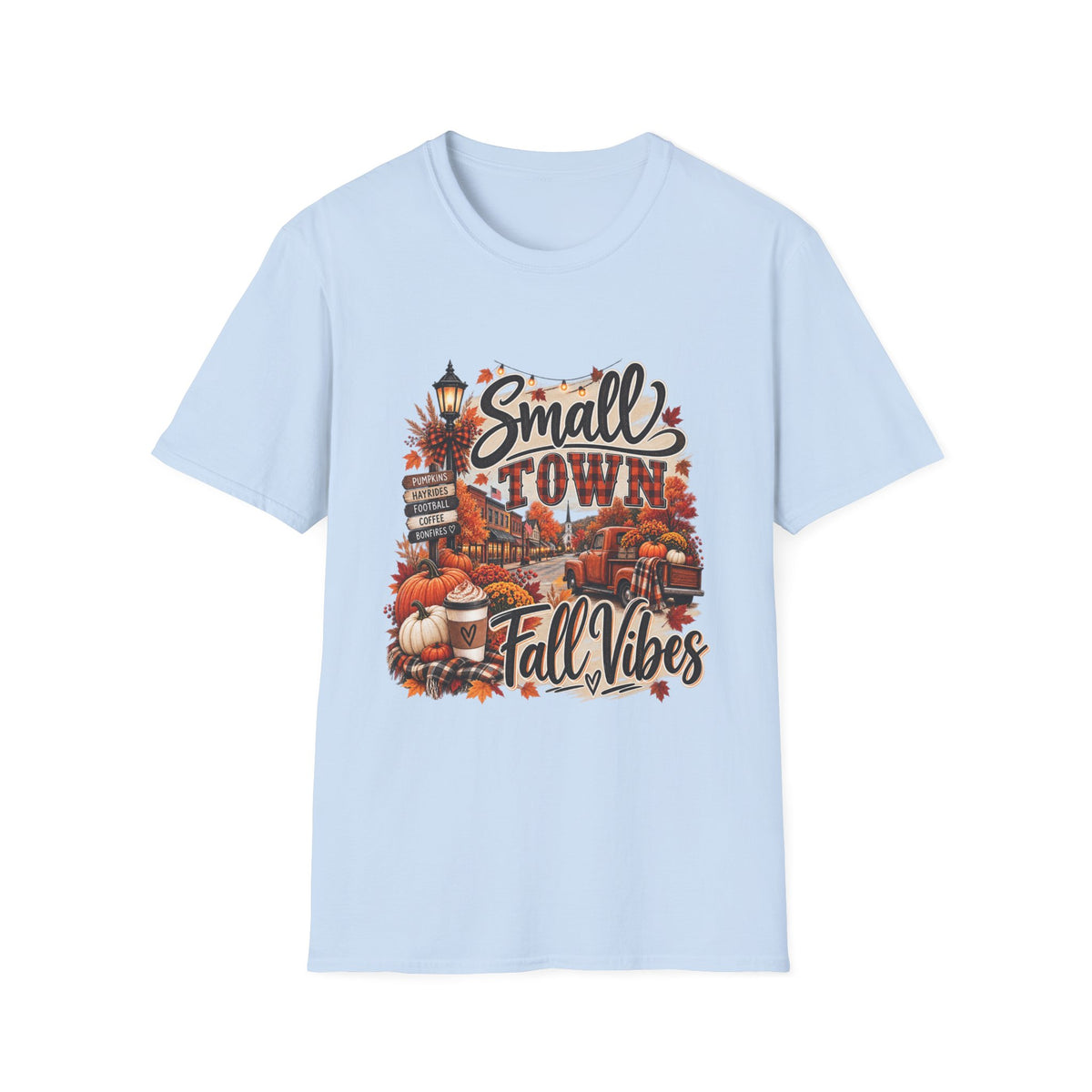 Small Town Fall Vibes T-Shirt — Cozy Autumn Graphic Tee