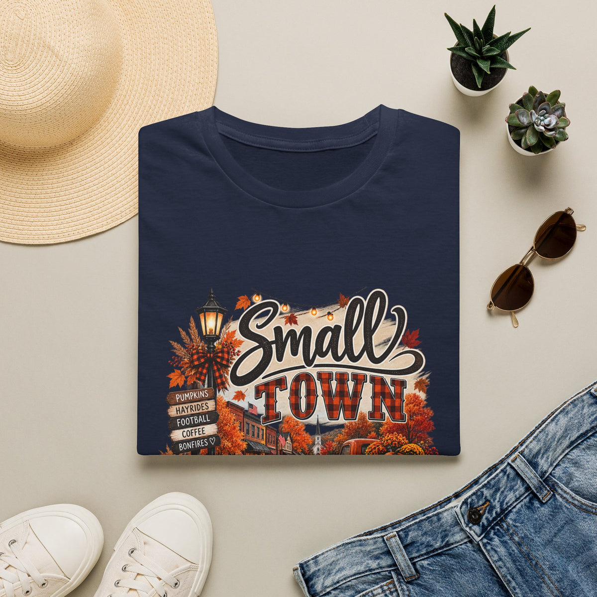 Small Town Fall Vibes T-Shirt — Cozy Autumn Graphic Tee