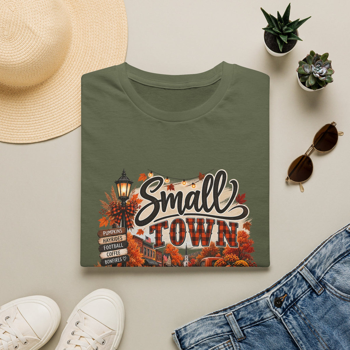Small Town Fall Vibes T-Shirt — Cozy Autumn Graphic Tee