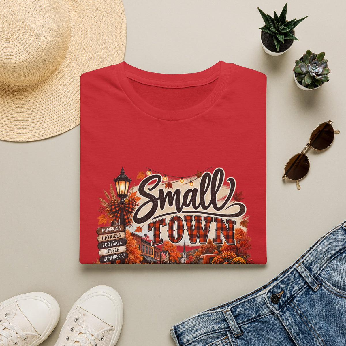 Small Town Fall Vibes T-Shirt — Cozy Autumn Graphic Tee