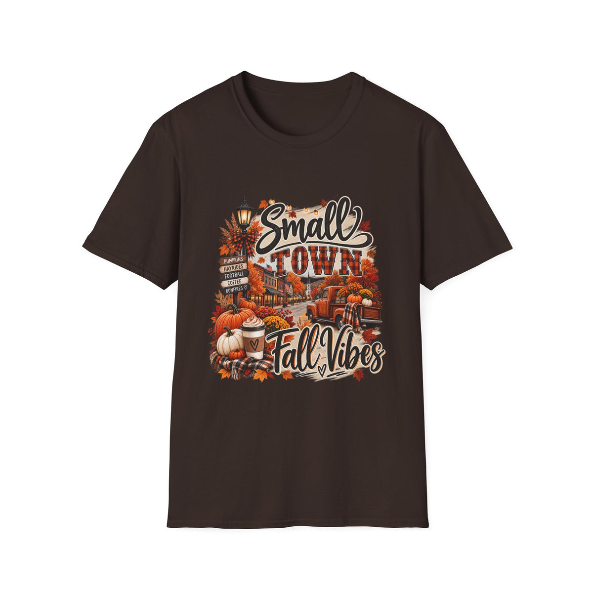 Small Town Fall Vibes T-Shirt — Cozy Autumn Graphic Tee