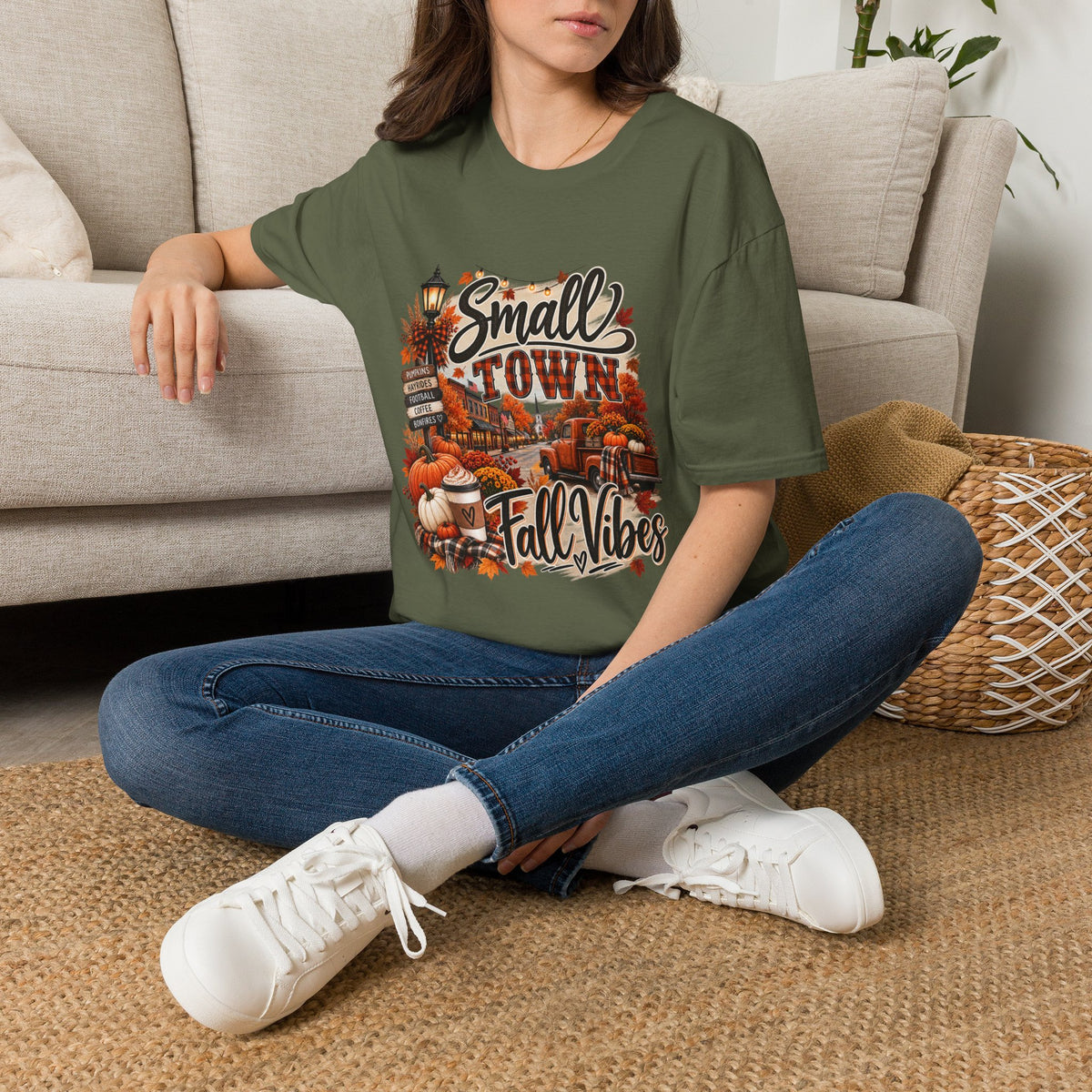 Small Town Fall Vibes T-Shirt — Cozy Autumn Graphic Tee