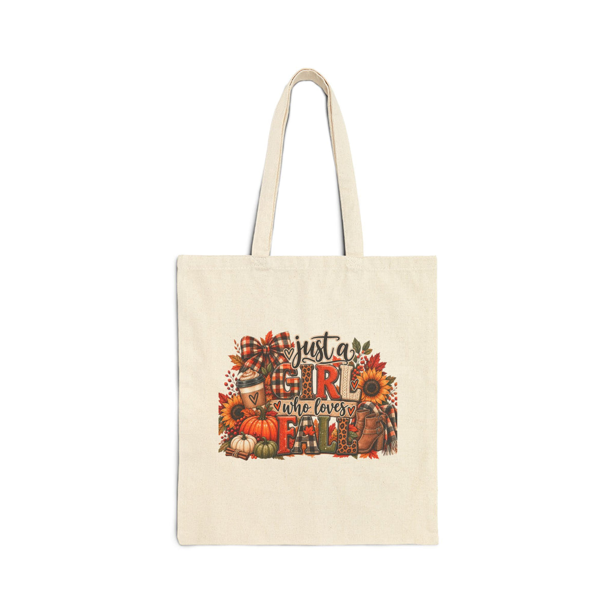 Fall Harvest Tote Bag — "Just a Girl Who Loves Fall" Cotton Canvas Shopper