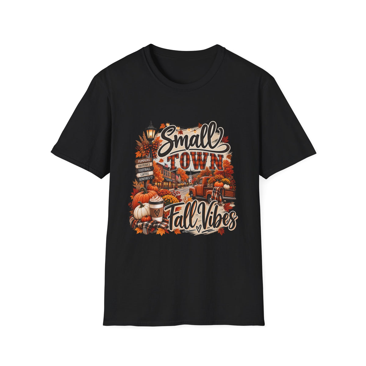 Small Town Fall Vibes T-Shirt — Cozy Autumn Graphic Tee